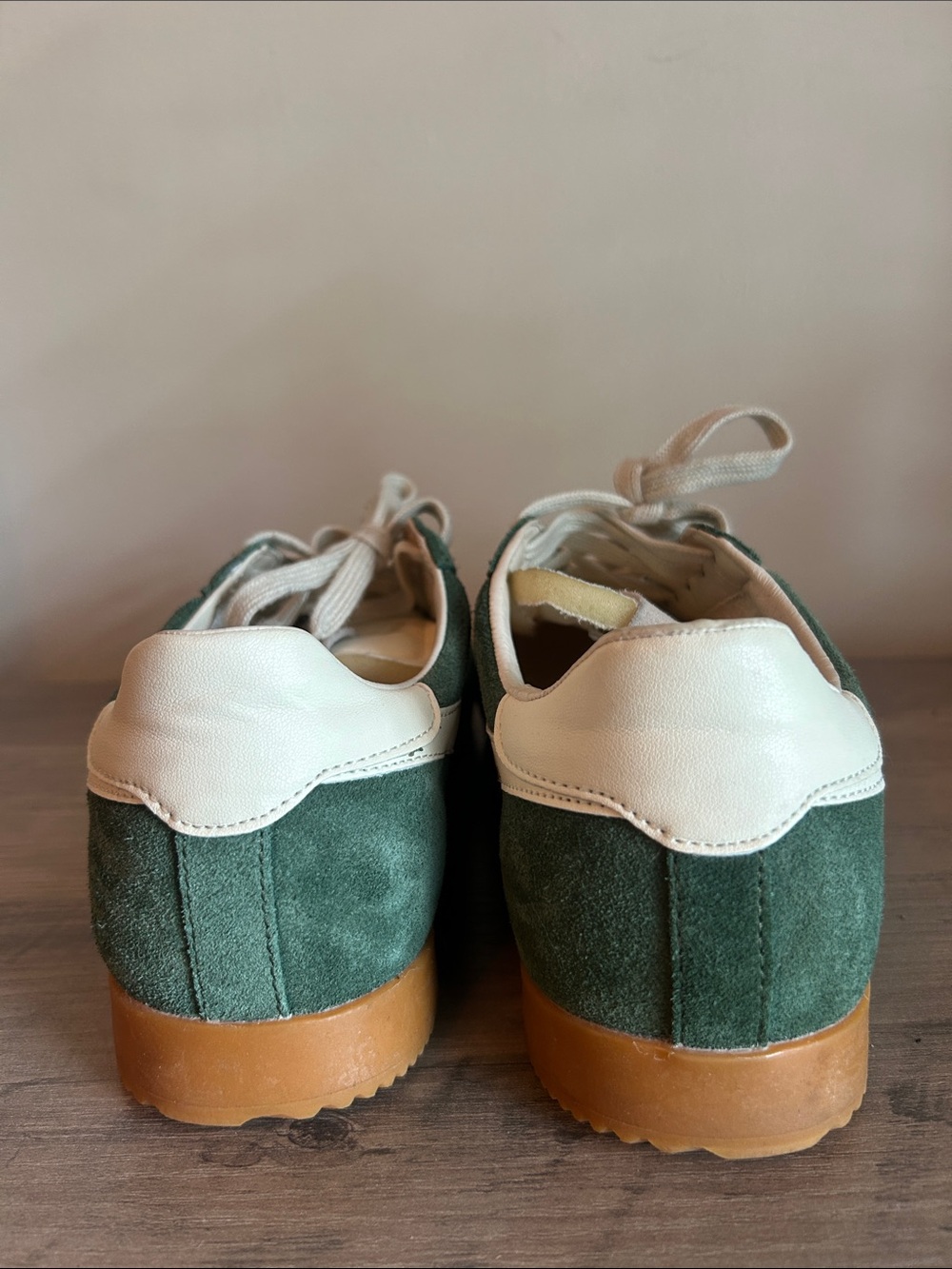 Gola Green Suede Sneaker with White Stripes and Gum Sole - Picture 3 of 5